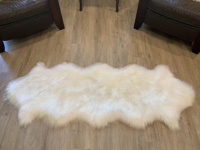 LAMBZY Faux Sheepskin Super Soft Hypoallergenic Silky Shag Rug for Living Room, Kids Room, Sofa (Double 2'x6', White)
