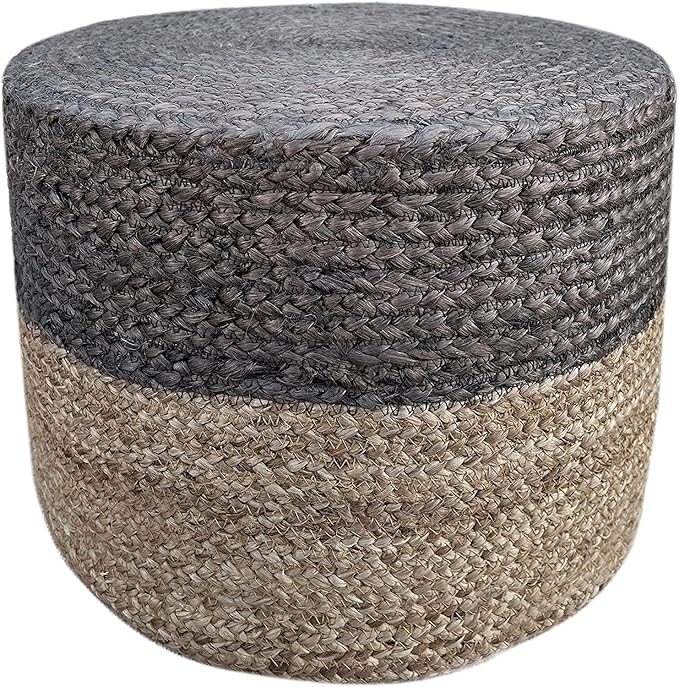 Jute Pouf Ottoman | Footrest Pouf | Hand Braided - Round Boho Pouffe - for Living Room, Bedroom, Nursery (18"x18"x12") Brown