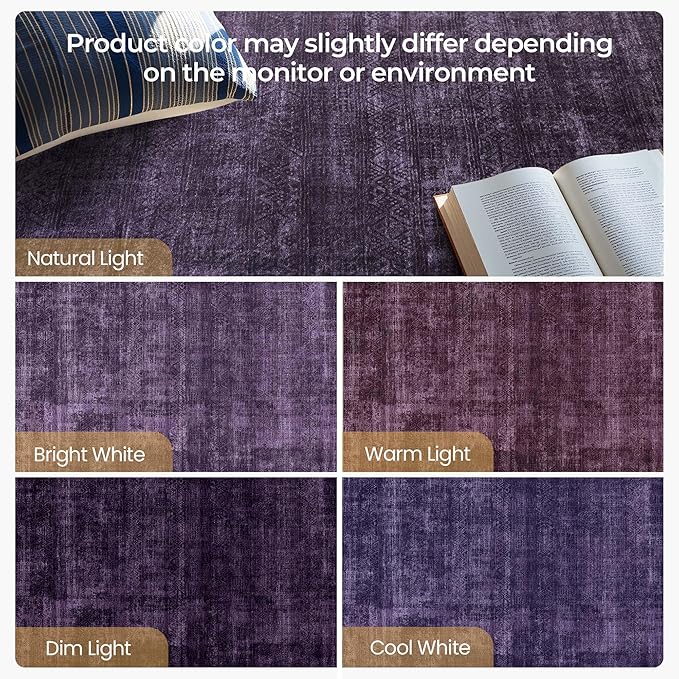 Kokia Abstract Area Rugs 9x12 Bedroom Washable Decor Low Pile Non-Slip Non-Shedding Indoor Carpet Foldable Stain Resistant Floor Mat Living Room Dining Room, Purple Rug, Oslo Dusty