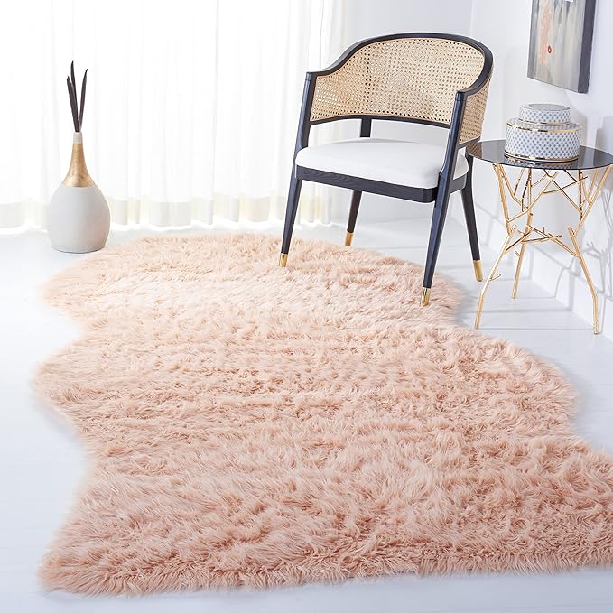 SAFAVIEH Faux Sheep Skin Collection 5' x 8' Light Pink FSS115U Silken Glam 2.35-inch Thick Area Rug