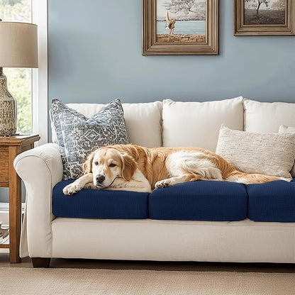 CHUN YI 3PC Stretch Couch Cushion Covers, Individual Sofa Seat Slipcovers Suitable for Armchair Loveseat Sofa with Spandex Jacquard Fabric(3pc,Navy)