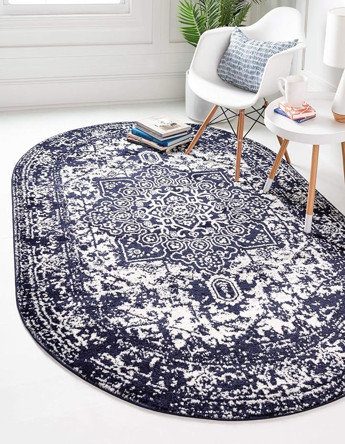 Rugs.com Arlington Collection Rug – 3' x 5' Oval Navy Blue Medium-Pile Rug Perfect for Living Rooms, Large Dining Rooms, Open Floorplans