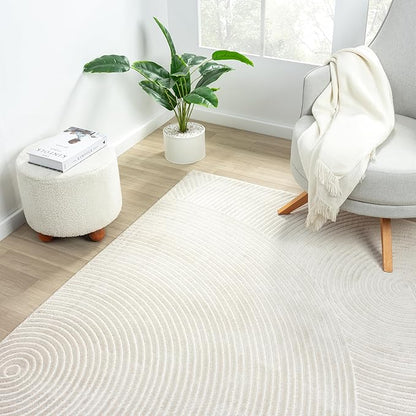 Abani Neutral Beige Area Rug 3' x 6' for Living Room, Bedroom - Zen Reiki Circles Pattern - Durable & Easy to Clean