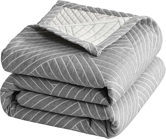 NTBAY 3 Layers Cotton Muslin 68x92 Twin Bed Blanket, Super Soft Breathable Thermal Yarn Dyed Quilt for Adults, Perfect Lightweight Blanket for Couch Sofa Bed All Seasons, Grey Volleyball