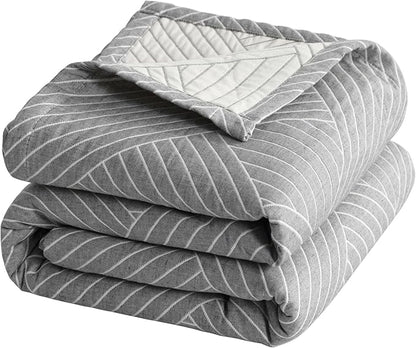NTBAY 3 Layers Cotton Muslin 68x92 Twin Bed Blanket, Super Soft Breathable Thermal Yarn Dyed Quilt for Adults, Perfect Lightweight Blanket for Couch Sofa Bed All Seasons, Grey Volleyball
