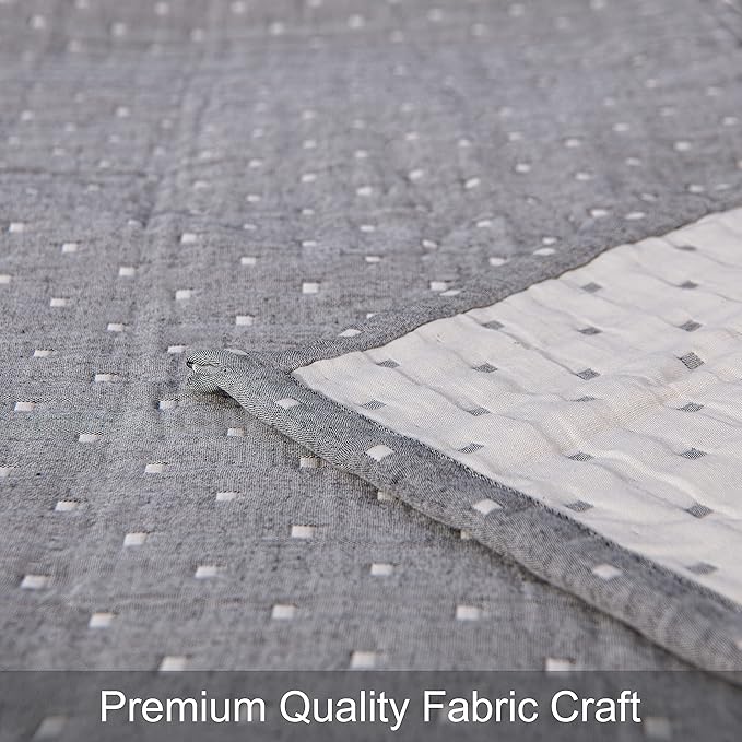 NTBAY 3 Layers Cotton Muslin 106x92 King Bed Blanket, Super Soft Breathable Thermal Yarn Dyed Quilt for Adults, Perfect Lightweight Blanket for Couch Sofa Bed All Seasons, Grey Dot