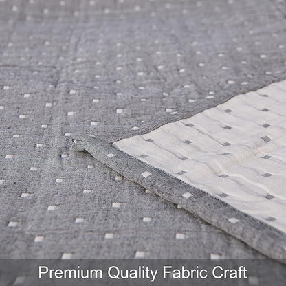 NTBAY 3 Layers Cotton Muslin 88x92 Queen Bed Blanket, Super Soft Breathable Thermal Yarn Dyed Quilt for Adults, Perfect Lightweight Blanket for Couch Sofa Bed All Seasons, Grey Dot
