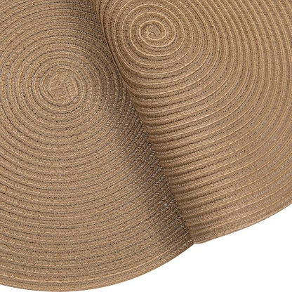 SHACOS Round Braided Placemats Set of 6 Washable Cotton Polyester 15 inch Round Table Place Mat for Dining Table (Brown, 6)