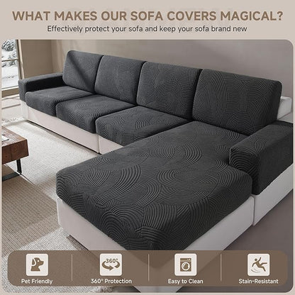 Couch Cushion Covers for Sectional and L Shaped Sofa, Stretch Soft Sofa Covers Washable Wear Resistant Slipcovers Furniture Protector Pet-Friendly (1PC Chair Cushion Cover, Dark Gray)