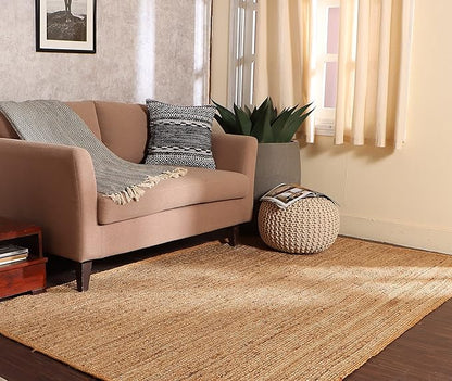 REDEARTH Round Pouf Ottoman - Cable Knitted Boho Poof - Home Décor Cord Pouffe Handmade Circular Footrest for Living Room - Bedroom - Kids Bedroom - 100% Cotton Pouf (18" x 18" x 14") - Ivory