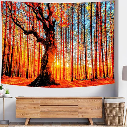 Delur Sunset Forest Tapestry Tree of Life Tropical Rainforest Landscape Tapestry Wall Hanging Scenic Nature Woodland Natural Sunrise Headboard for Bedroom Living Room Home Decor (70.8" x 92.5")
