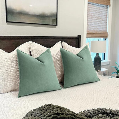 ZWJD Dusty Green Pillow Covers 18x18 Set of 2 Chenille Throw Pillow Covers with Elegant Design Soft and Luxurious Decorative Throw Pillows for Couch, Bed, and Home Decor