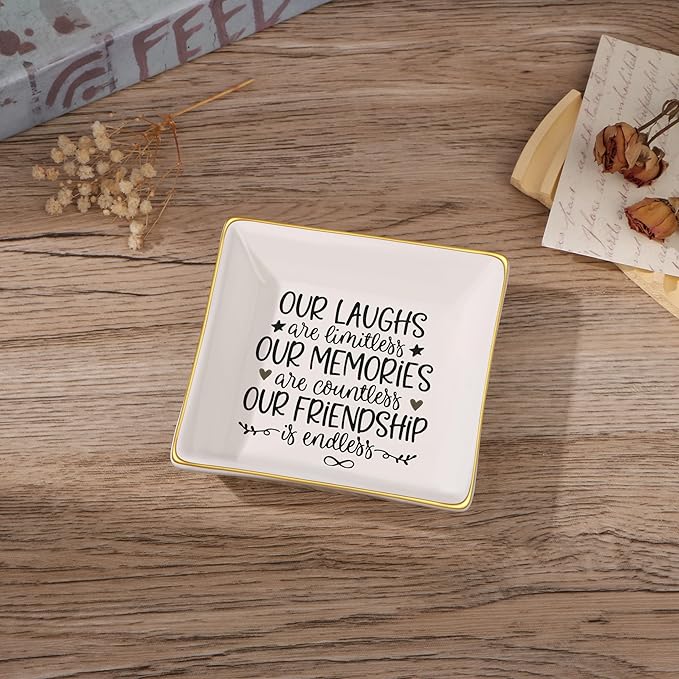 JoycuFF Friendship Gifts for Women Friends Birthday Ceramic Trinket Dish Tray Unique Ceramic Trinket Dish Tray Jewelry Thanksgiving Day Christmas Gifts for Her