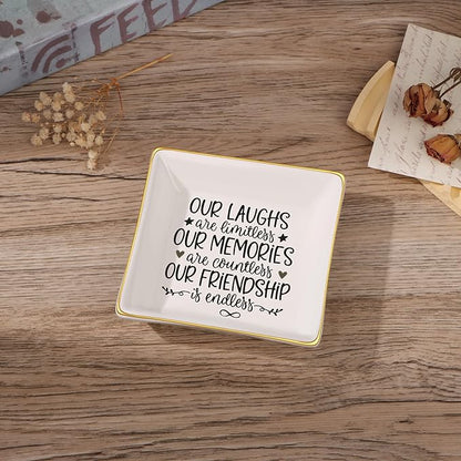 JoycuFF Friendship Gifts for Women Friends Birthday Ceramic Trinket Dish Tray Unique Ceramic Trinket Dish Tray Jewelry Thanksgiving Day Christmas Gifts for Her