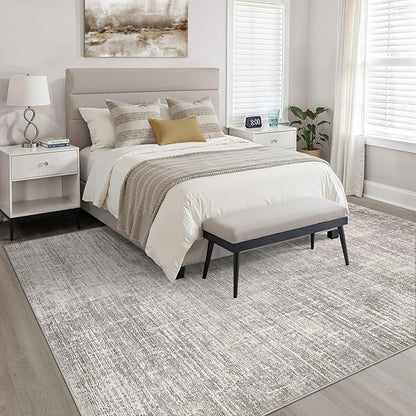 6x9 Area Rugs Living Room: Washable Large Neutral Rug Abstract Soft Modern Stain Resistant Indoor Floor Non-Slip Carpet for Bedroom Nursery Kids Office Playroom Dining Room Under Table- Brown Gray