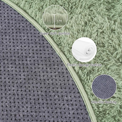 Round Fluffy for Bedroom Rugs, 6Ft Sage Green Shag Circle Rug Non-Slip for Kids Girls Boys Bedroom Dorm Nursery Playroom, Soft Cute Area Rugs for Living Room Decor