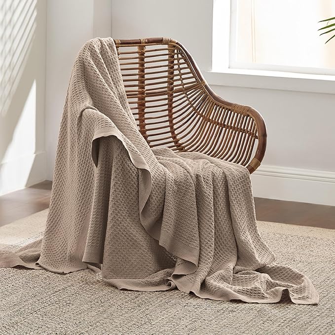 Bedsure Gentlesoft 100% Cotton Blanket Twin XL Size for College Dorm - Breathable and Soft, Waffle Weave Twin Blanket for Summer, Dorm Room Essentials, Light Brown, 66x90 inches
