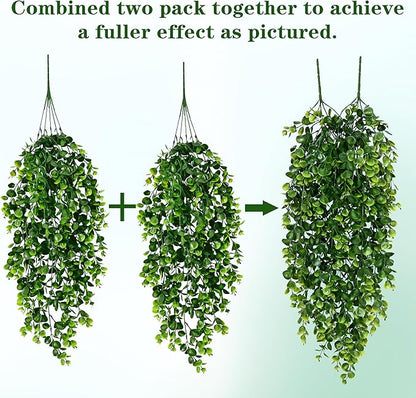 Waipfaru 4Pcs Fake Hanging Plants 2.7ft Fake Plants Eucalyptus Leaves UV Resistant Fake Vines Ivy Artificial Plants Outdoor Faux Plants Indoor Bedroom Living Room Boho Wall Porch Shelf Decor