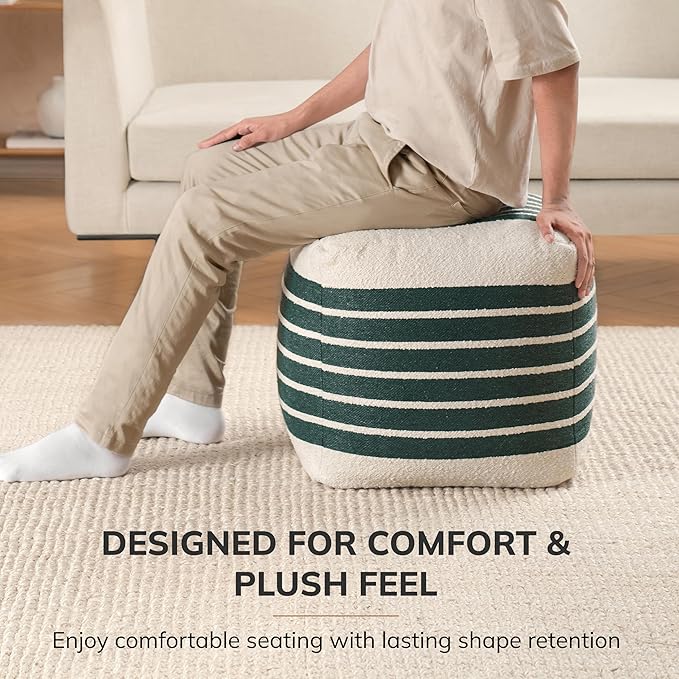 Anji Mountain 100% Handmade & Handcrafted Comfortable Home Décor Pouf Ottoman Footrest for Living Room, Bedroom, Nursery, Kidsroom, Patio Furniture - (20" x 20" x 20" - Garden Topiary)