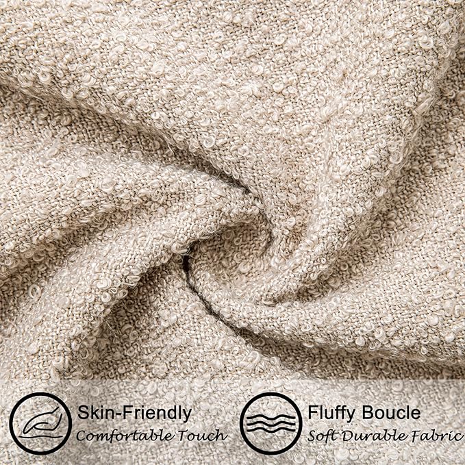20"x20" Oatmeal Boucle Throw Pillow Covers with Faux Leather Accents Set of 2 Fluffy Textured Decorative Pillow Cases for Couch Bed Boho Farmhouse Square Cushion Covers for Nordic Home Décor