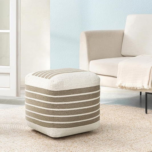 Anji Mountain 100% Handmade & Handcrafted Comfortable Home Décor Pouf Ottoman Footrest for Living Room, Bedroom, Nursery, Kidsroom, Patio Furniture - (20" x 20" x 20" - Natural)