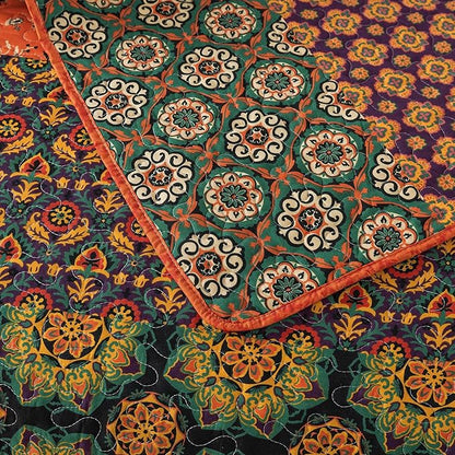 HoneiLife Quilt Sets Queen Size - 3 Pieces Microfiber Quilt Lightweight Bedspreads Wildflower Coverlets Retro Bed Cover King Quilt Bedding Set All Season Quilts-Pumpkin