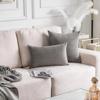 Home Brilliant Grey Pillow Covers 22x22 Soft Corduroy Square Decorative Throw Pillow Covers for Couch Sofa Bed Patio, 22 x 22 inch, Ash Grey