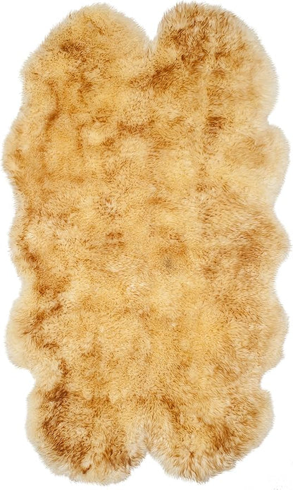 SAFAVIEH Sheep Skin Collection Accent Rug - 3'7" x 5'11", Champagne & Copper Brown, Handmade Rustic Genuine Pelt, 3.4-inch Thick Ideal for High Traffic Areas in Foyer, Living Room, Bedroom (SHS121K)
