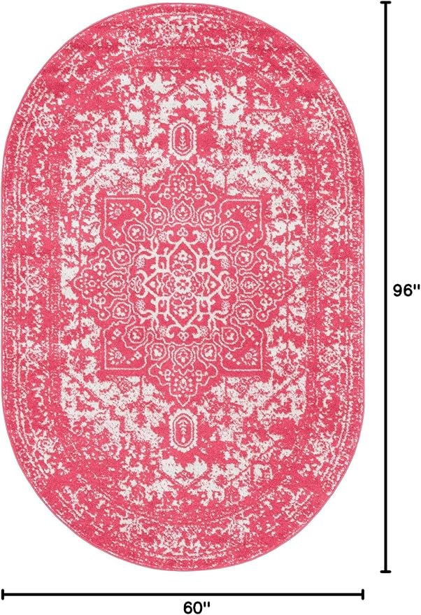 Rugs.com Arlington Collection Rug – 5' x 8' Oval Pink Medium-Pile Rug Perfect for Living Rooms, Large Dining Rooms, Open Floorplans
