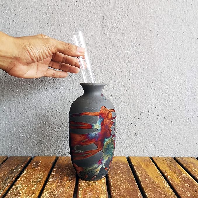 RAAQUU Koban 7" Raku Clay Pottery Home Decor Vase - Half Copper Matte - Boho Wall Art