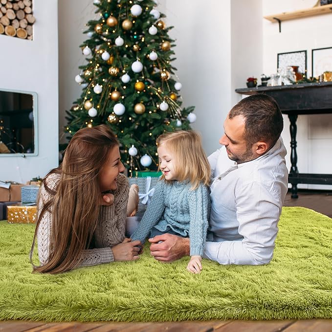 8x10 Large Area Rugs for Living Room, Ultra Fluffy Shag Rug for Bedroom, Modern Plush Soft Carpet for Girls Boys Kids Room Dorm Fuzzy Non Slip Rug for Home Decor Aesthetic, Green