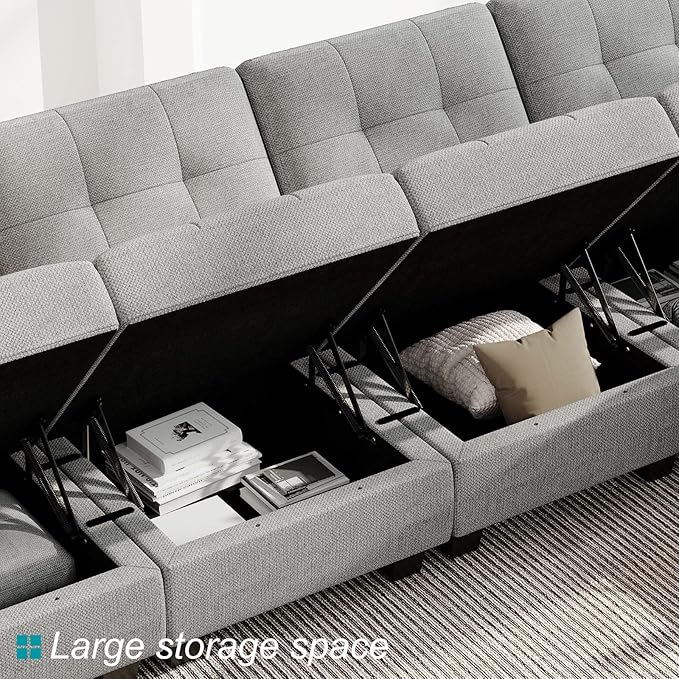Belffin Modular Sectional Sofa L Shaped Sofa Couch with Storage Seats Convertible Sectional Couch Modular Sofa with Reversible Chaise Fabric Light Grey