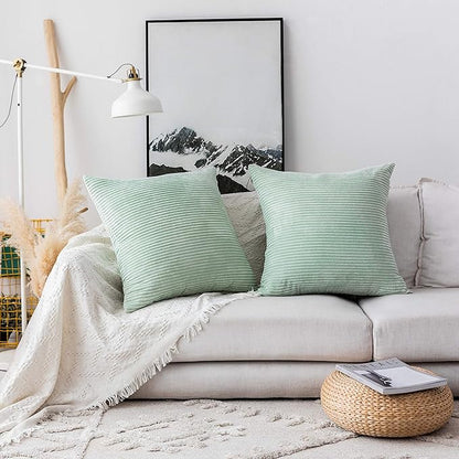 Home Brilliant Spring Pillow Covers Green 20x20 Super Soft Striped Velvet Throw Pillows for Couch Living Room Decor, Set of 2, 20 x 20 Inch, Mint