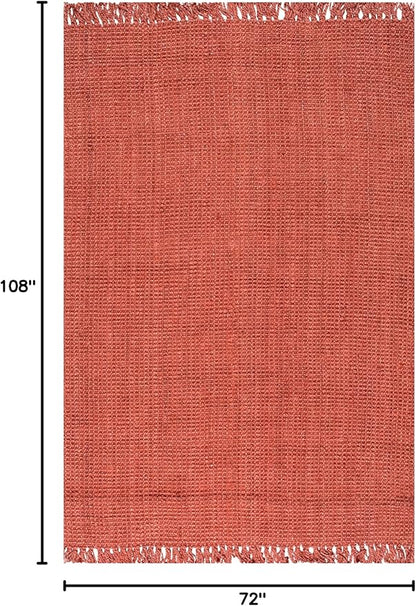 Nuloom Daniela Brick, 6' x 9', Handmade, Jute, Tassel, Soft and Textured, High Traffic, Stain Resistant, Easy Clean, Durable Area Rug for Bedroom, Living Room, Dining Space, Foyer, Entryway