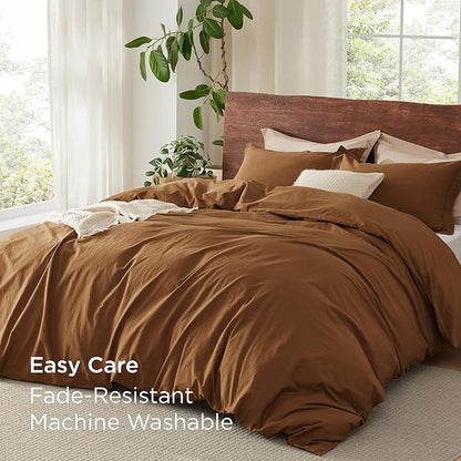 Bedsure 100% Washed Cotton Duvet Cover King Size - Hazelnut Brown Minimalist Cotton Duvet Cover Linen Like Breathable - GentleSoft™ Plain Simple Bedding (Hazelnut Brown, King, 104"x90")
