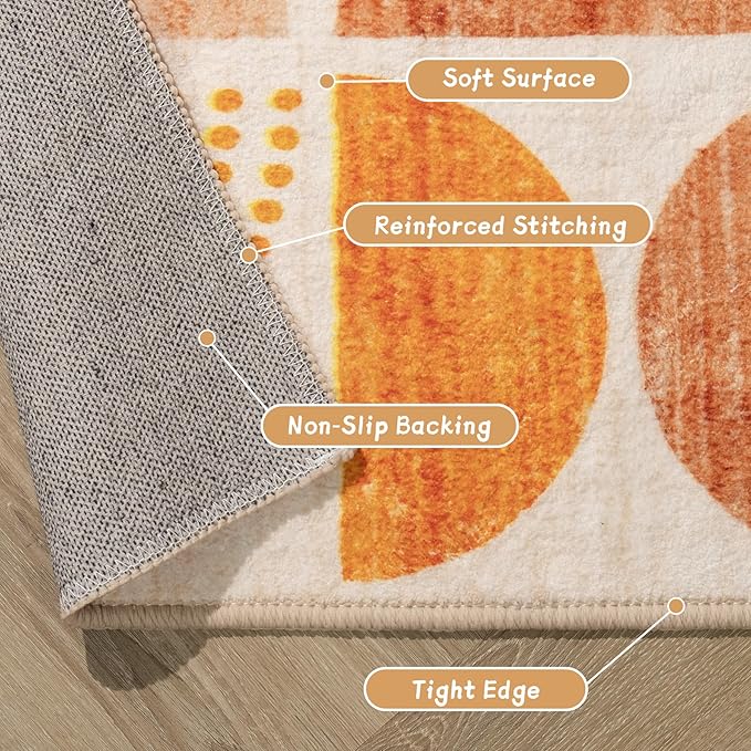 MUJOO Area Rug 6x9,Washable Rugs for Living Room Bedroom Dining Room,Large Boho Throw Floor Carpet Non Slip Soft Modern Abstract Bohemian Orange