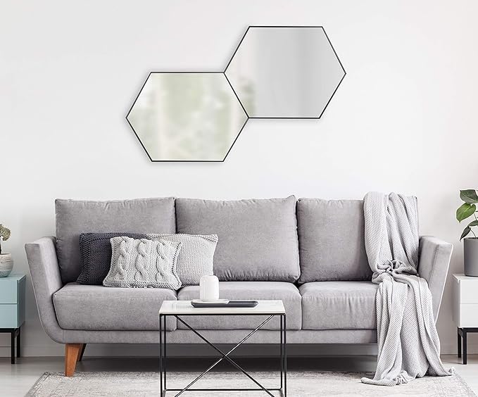 Kate and Laurel Rhodes Modern Hexagon Wall Mirror, 31" x 22", Black, Chic Geometric Wall Mirror