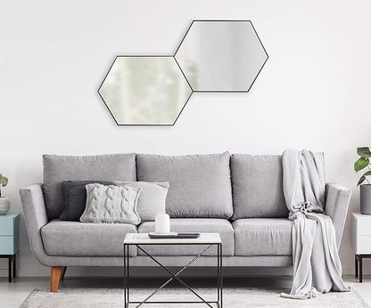 Kate and Laurel Rhodes Modern Hexagon Wall Mirror, 31" x 22", Black, Chic Geometric Wall Mirror