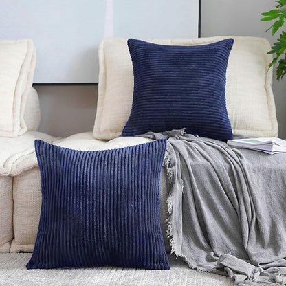 Home Brilliant 2 Pack Throw Pillow Covers 26x26 Striped Textured Velvet Corduroy Decorative Europe Sham Throw Pillow Cushion Cover for Couch, 26 x 26 inch, Navy Blue