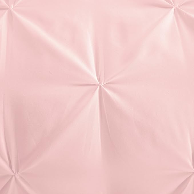 EVOLIVE 4pc Set Pinch Pleat/Kiss Pleat, Pintuck Down Alternative Comforter Set with Pompom (Full/Queen, Pink)