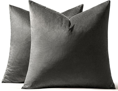 MIULEE Velvet Throw Pillow Covers 22x22 Inch, Pack of 2 - Dark Grey, Soft Solid Decorative Pillow Covers Cushion Cases Modern Luxury Home Decor for Couch Sofa Bedroom Livingroom
