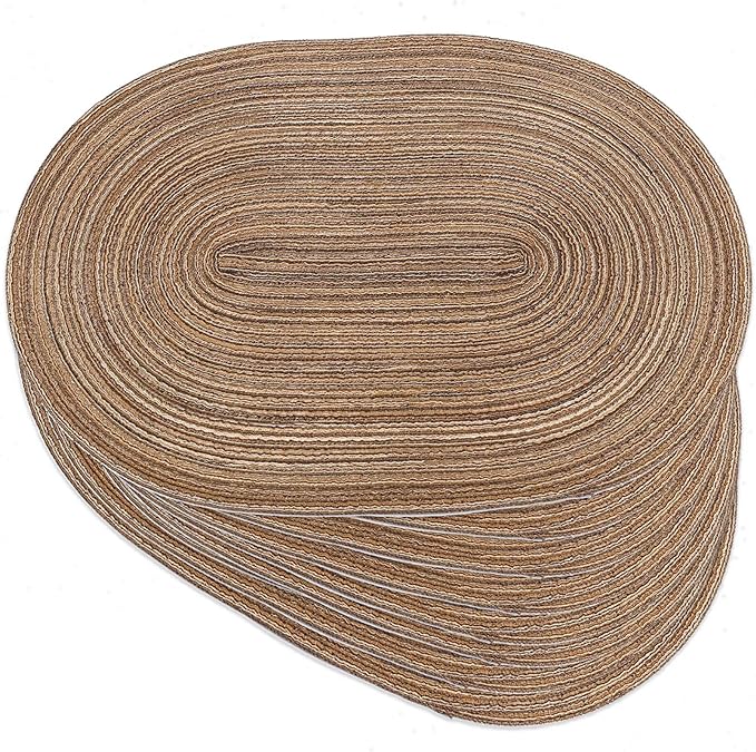 Noctiflorous Oval Braided Placemats Set of 8 Woven 12x18 Inch Non Slip Washable Heat Resistant Place Mats Round Tablemats for Dining Kitchen Party Daily Table Decor Dinner Mats (Brown, 8)