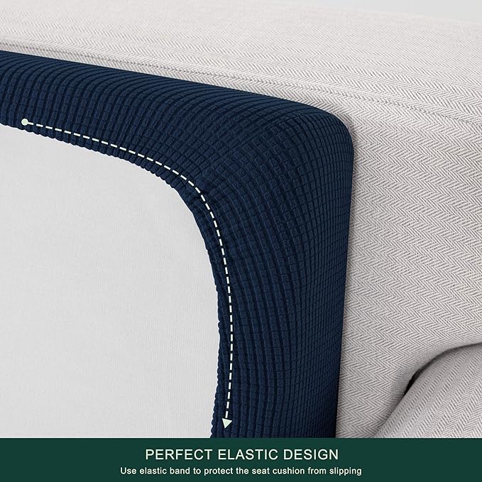 CHUN YI 2Piece Stretch Couch Cushion Covers, Sofa Seat Slipcovers for Pets, Suitable for Armchair Loveseat Sofa with Spandex Jacquard Washable Fabric (2Piece,Navy)