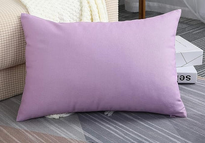 TangDepot Handmade Decorative Solid 100% Cotton Canvas Throw Pillow Covers/Pillow Shams, (12"x20", Light Purple Lavende)