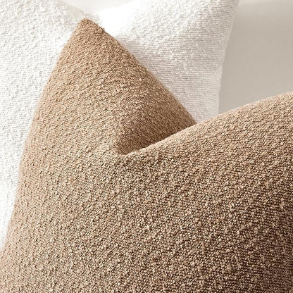 Boucle Decorative Throw Pillow Covers for Couch Set of 2, 26x26 inches, Camel