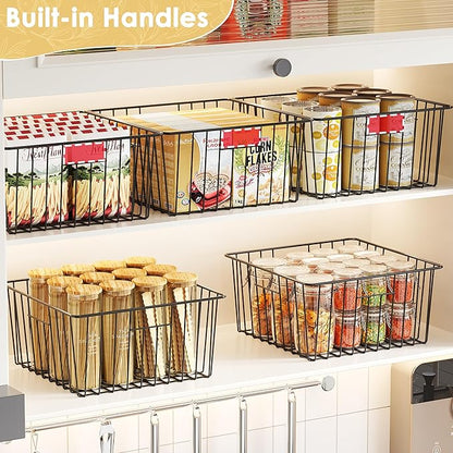 X-cosrack Metal Wire Baskets for Pantry Organization and Storage Freezer Organizer Bins with Handles 4 Pack- Extra Large Mesh Bin for Pantry Kitchen Laundry Closet Garage Patent Design