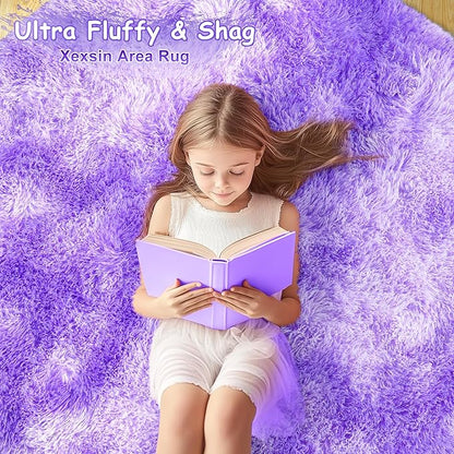 Round Fluffy Rugs 6Ft for Girls Bedroom, Tie-Dyed Purple Shag Circle Kids Rug Non-Slip for Bedside Dorm Nursery Playroom, Soft Cute Area Rugs for Living Room Decor