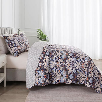 HoneiLife Quilt Set King Size - Microfiber Bedspread 3-Piece,Reversible Coverlet Lightweight Bedcover King Quilt Bedding Sets-Navy