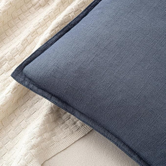 MIULEE Decorative Linen Euro Sham Pillow Covers 24x24 Indigo Blue Boho Farmhouse Neutral Couch Throw Pillows for Bed Pack of 2 Accent Coastal Modern Pillowcase Summer Sofa Livingroom Home Decor