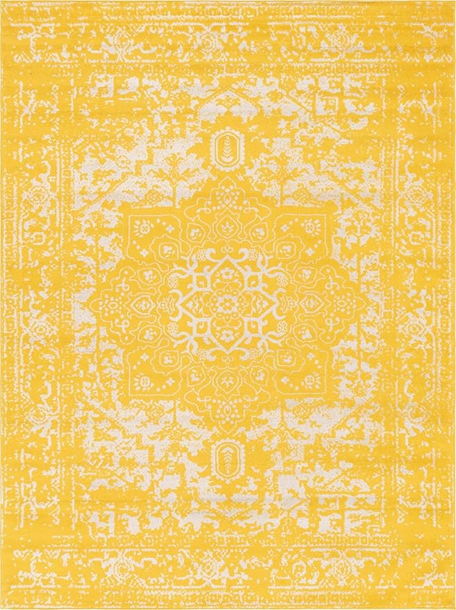 Rugs.com Arlington Collection Rug – 9' x 12' Yellow Medium-Pile Rug Perfect for Living Rooms, Large Dining Rooms, Open Floorplans